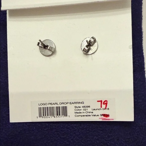 EUC Tory Burch Logo Pearl Drop Earrings - Picture 4 of 7